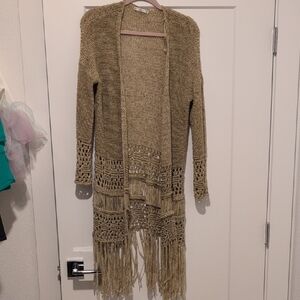 Zara Tan Fringe Knit Cardigan